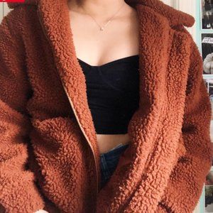 Nordstrom Burnt Orange Teddy Sherpa Coat
